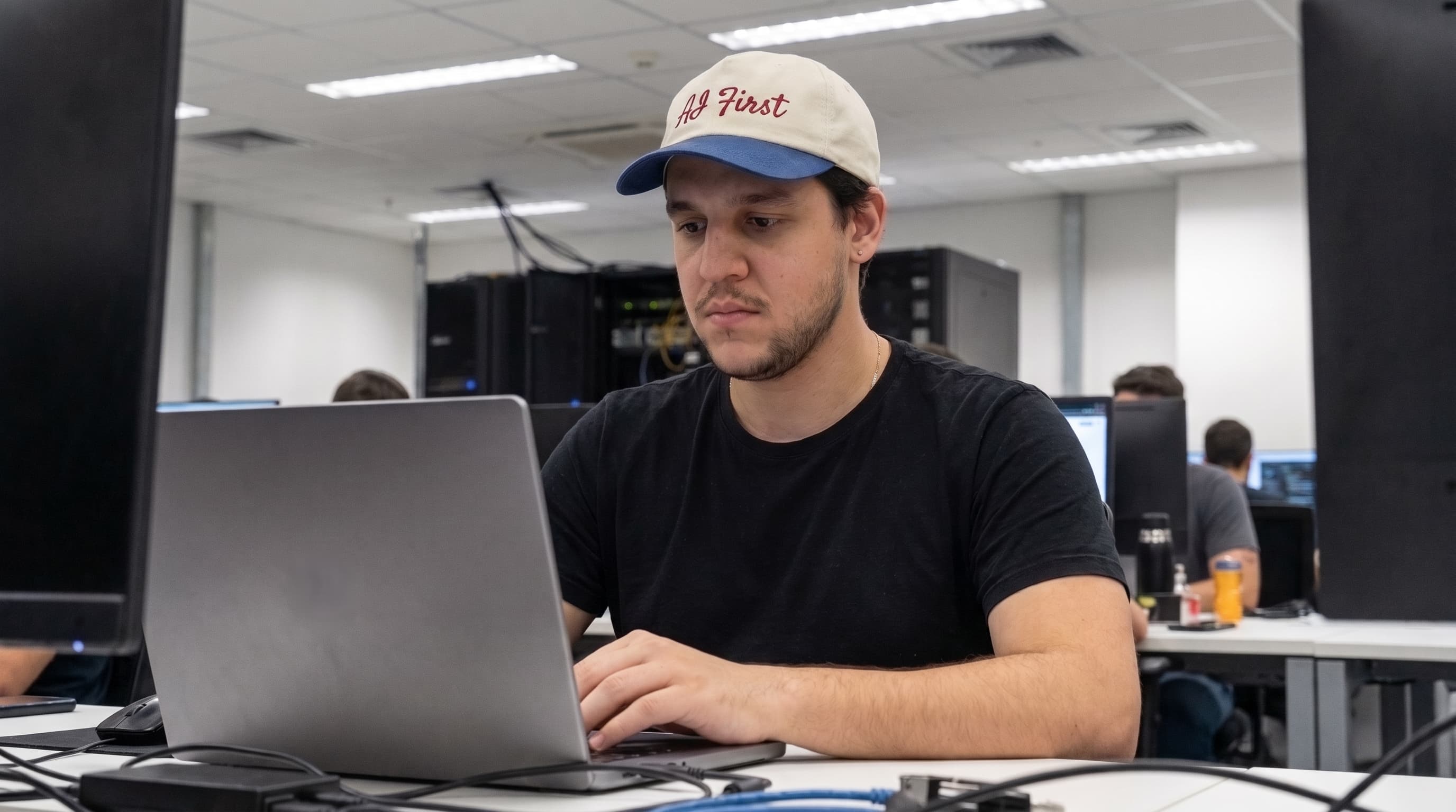 Lucas Andrade trabalhando no laptop